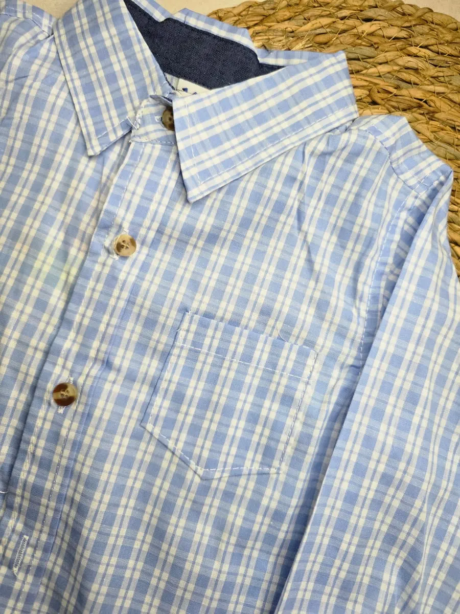 Pantalon gabardina con tirantess suave y camisa cuadros · talla 2 Años
