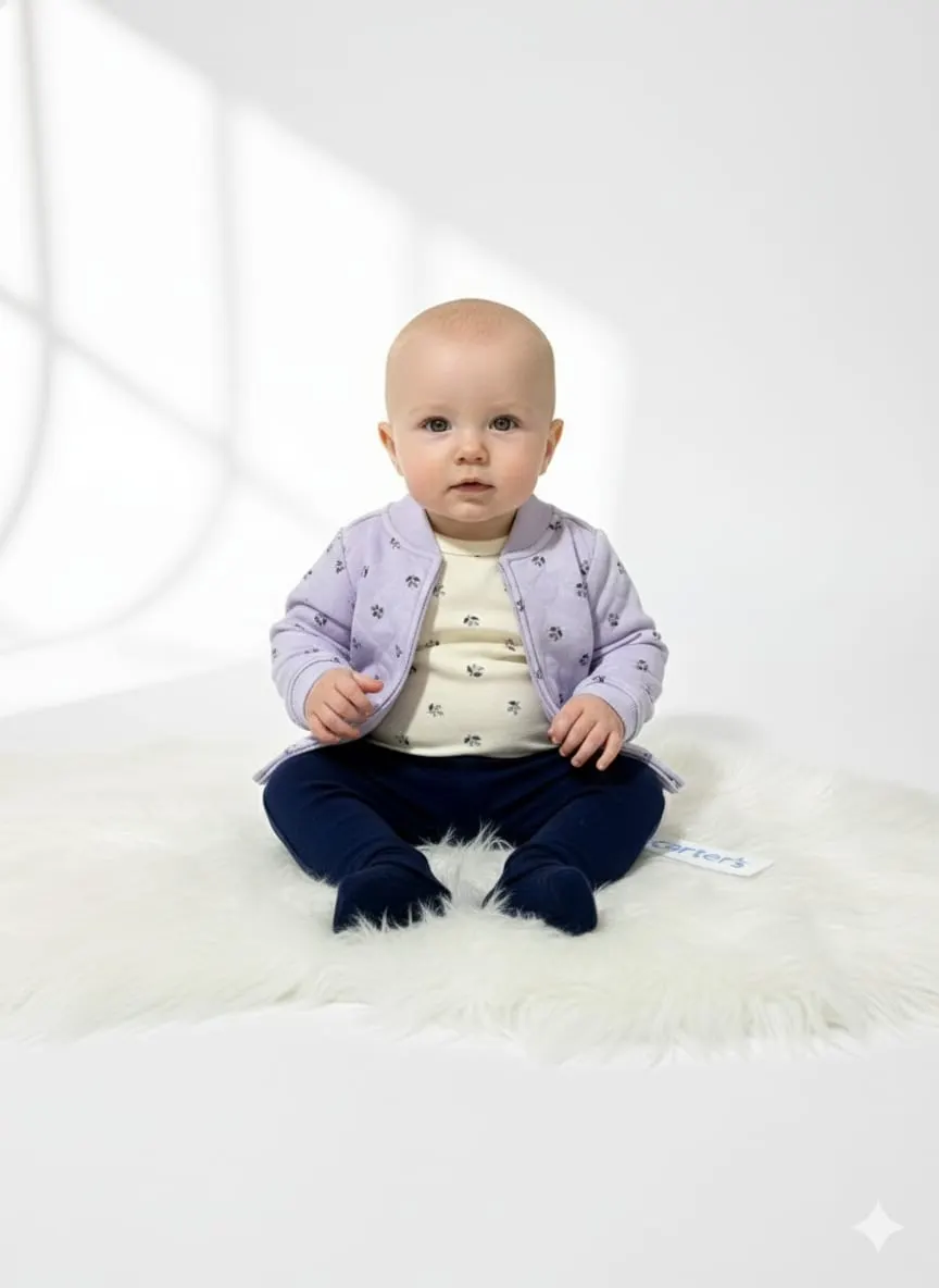 Sueter morado, body, licra azul · talla 0 Meses