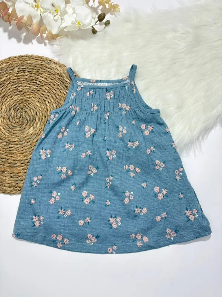 Vestido de flores de tirantes color celeste y body gris · talla 18 Meses