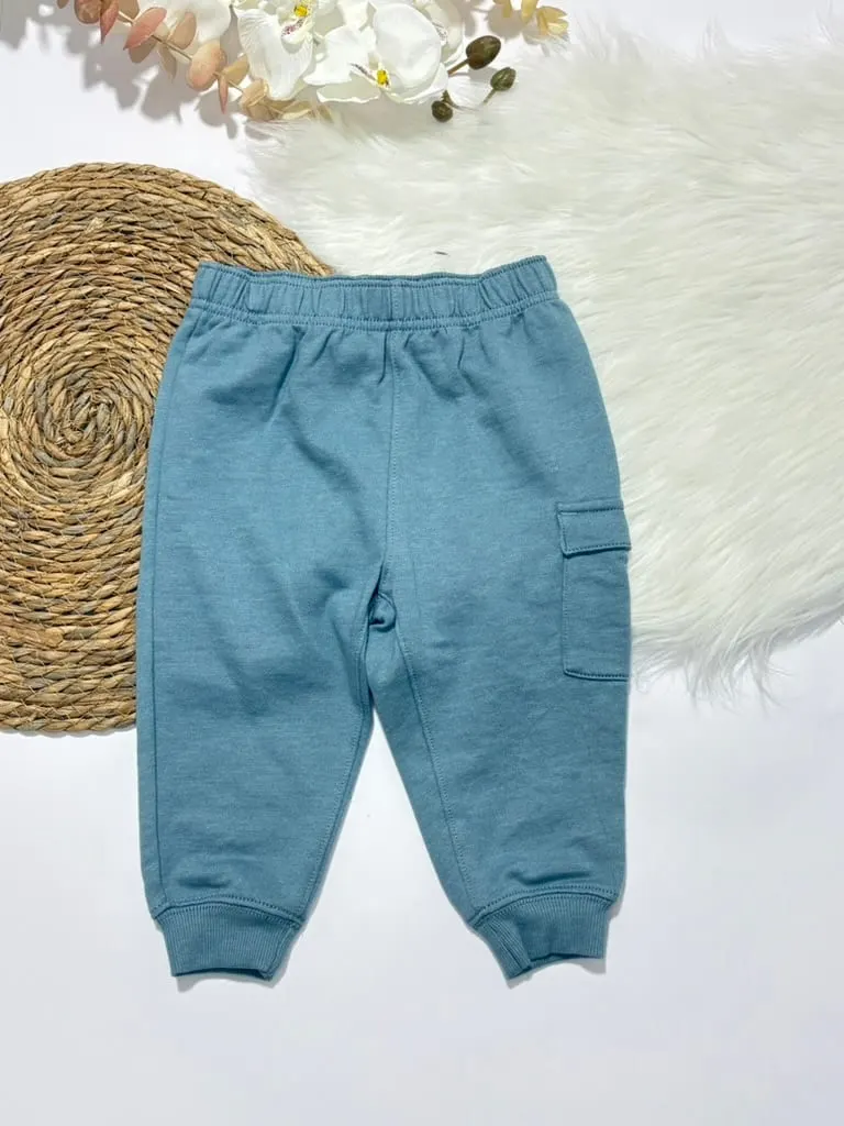 Sudadera celeste con paisaje y pants celeste · talla 18 Meses