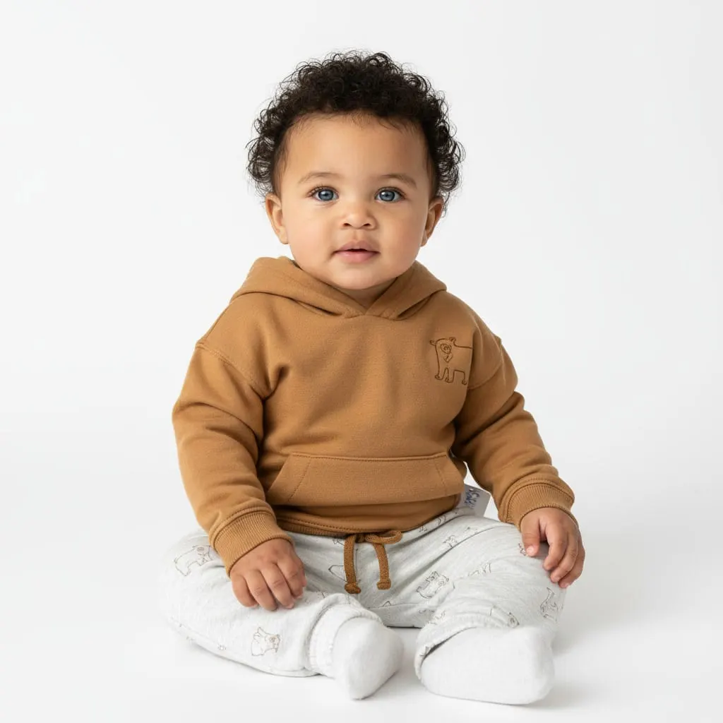 Sudadero con capucha color cacky y pants con osos polares · talla 18 Meses