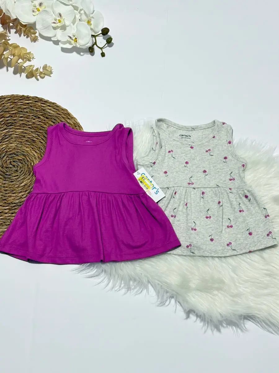 Vestido color lila y vestido color gris con cerezas · talla 18 Meses