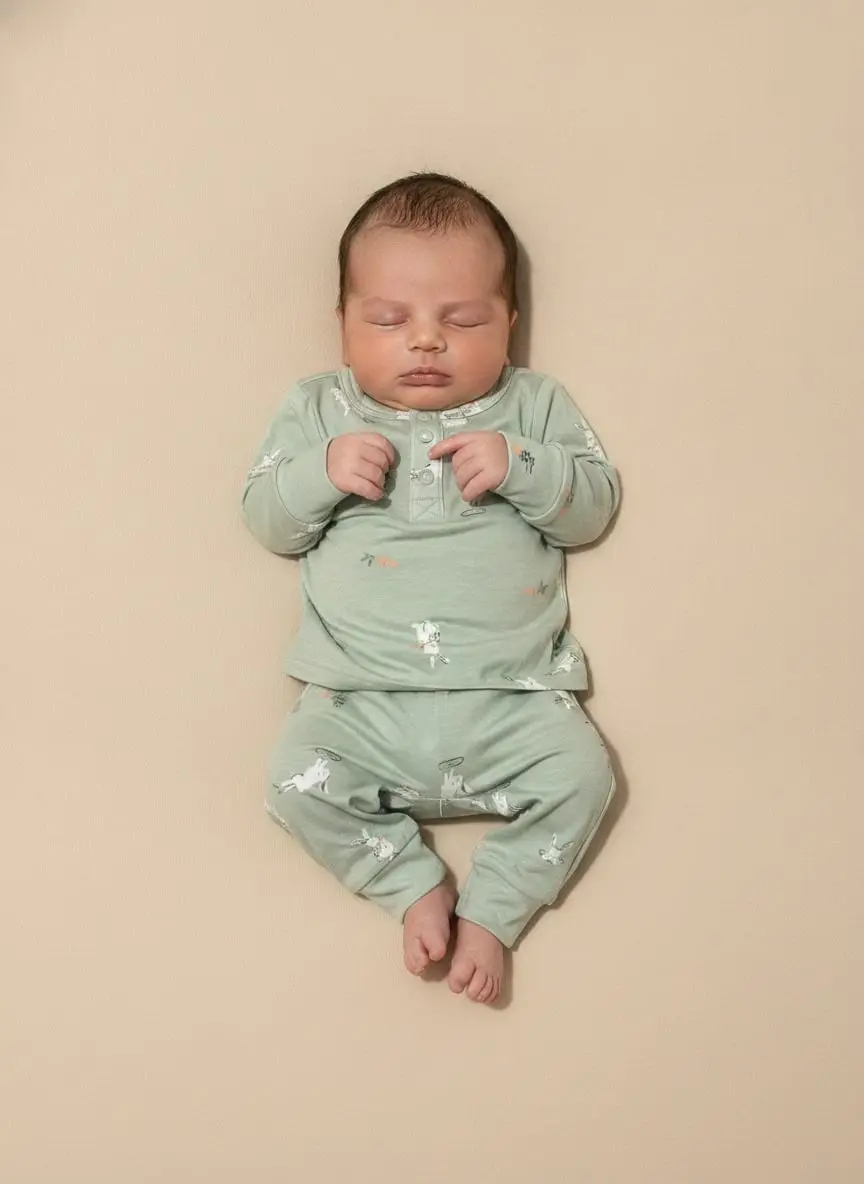 Trajecito color verde camisa de conejos y pantalon de conejos · talla 0 Meses