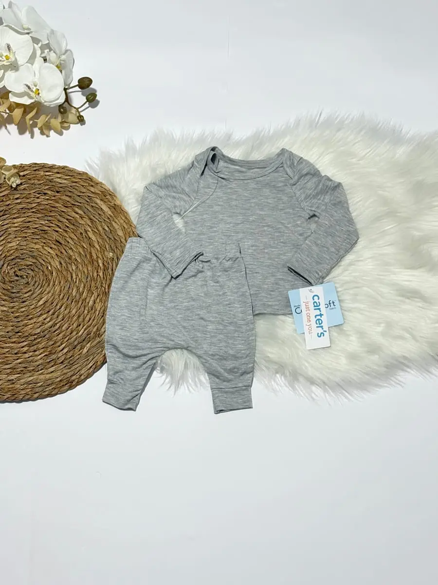 Camisa manga larga gris y pants gris · talla 0 Meses