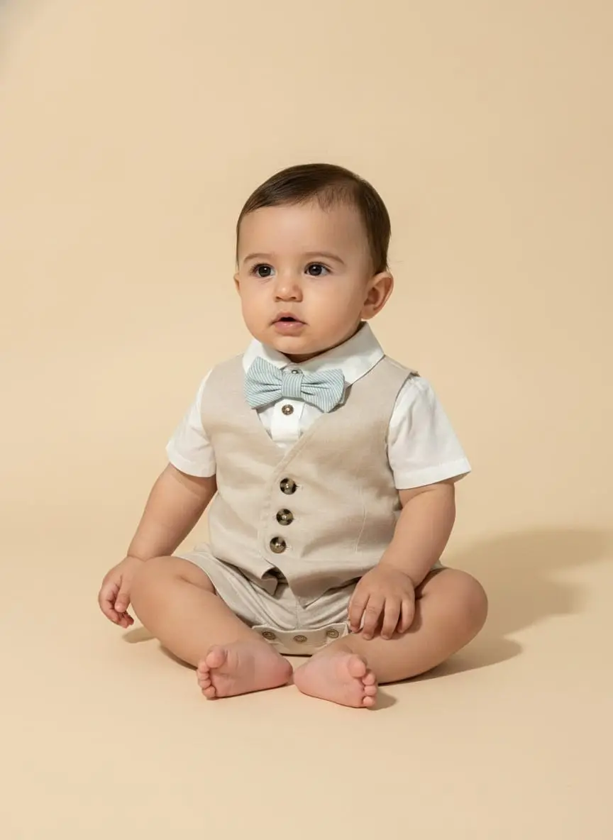 Body formal con chaleco y pantalonetas color piel · talla 3 Meses