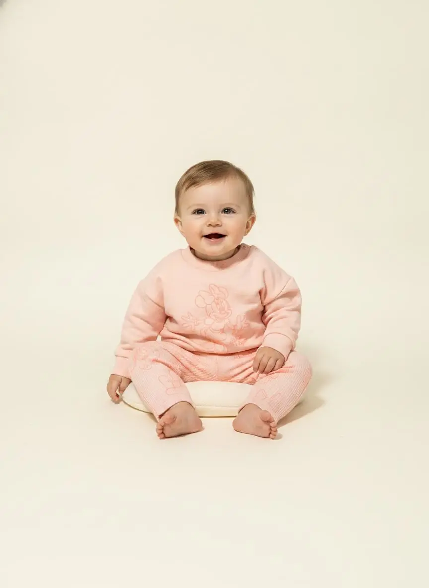 Sudadero de minnie y pantalon de minnie color rosado · talla 0-3 Meses