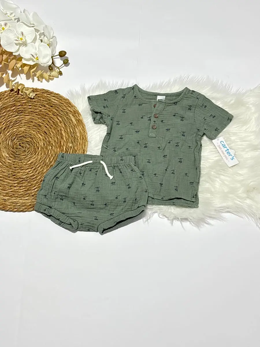 Camisa de palmerits color verde y una trusa verde con palmeras · talla 12 Meses