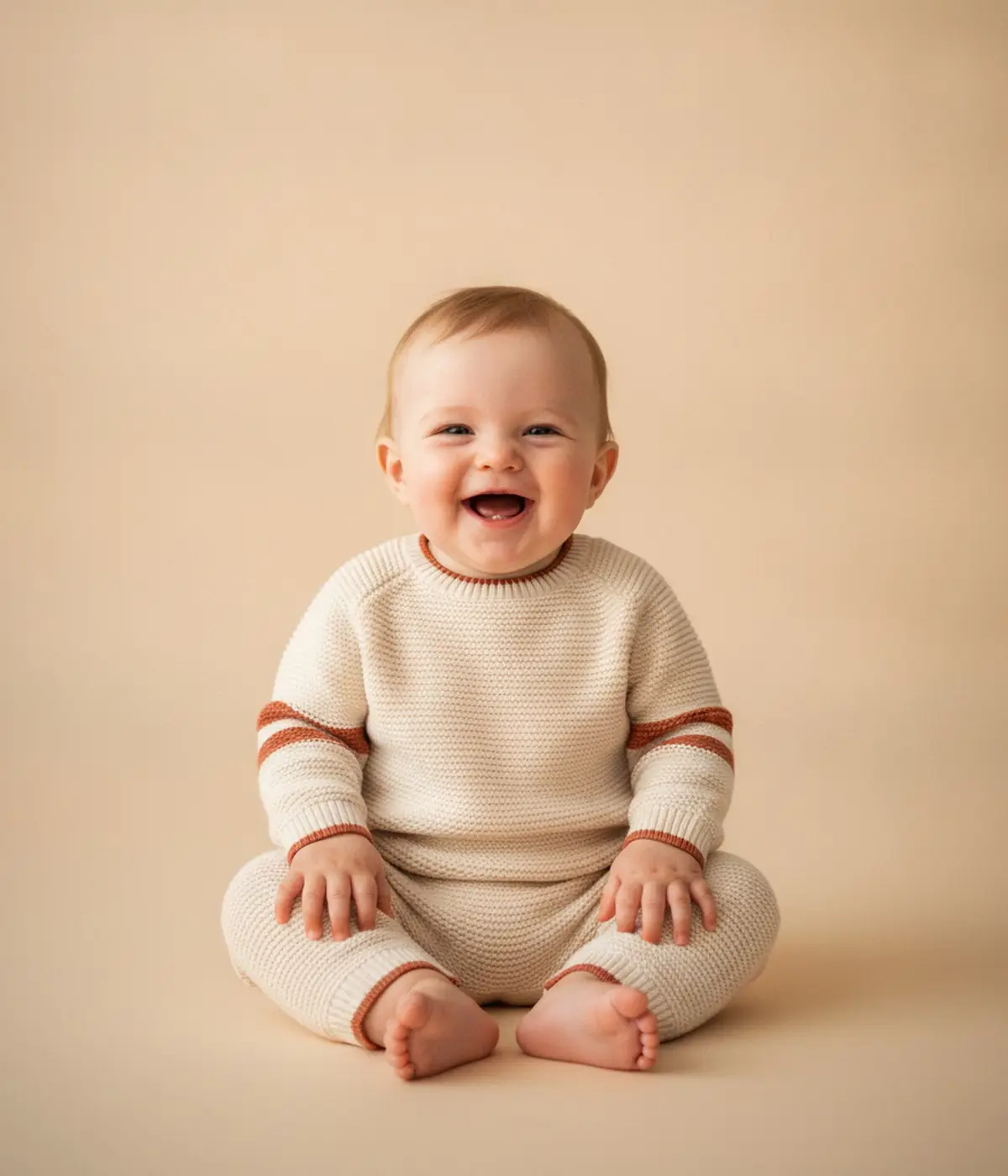 Bebé sonriente con ropa de marca de Eve Baby